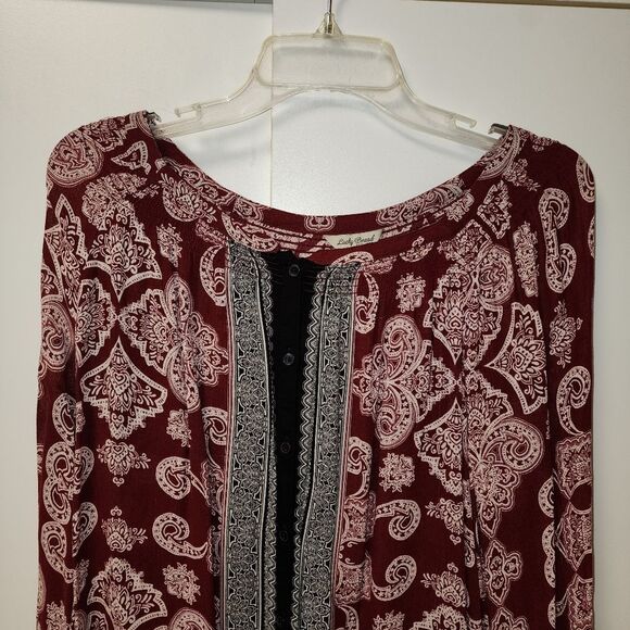 Lucky Brand Womens M Burgundy BOHO Paisley Print Chiffon Blouse Top Hippie Flowy - Picture 2 of 16